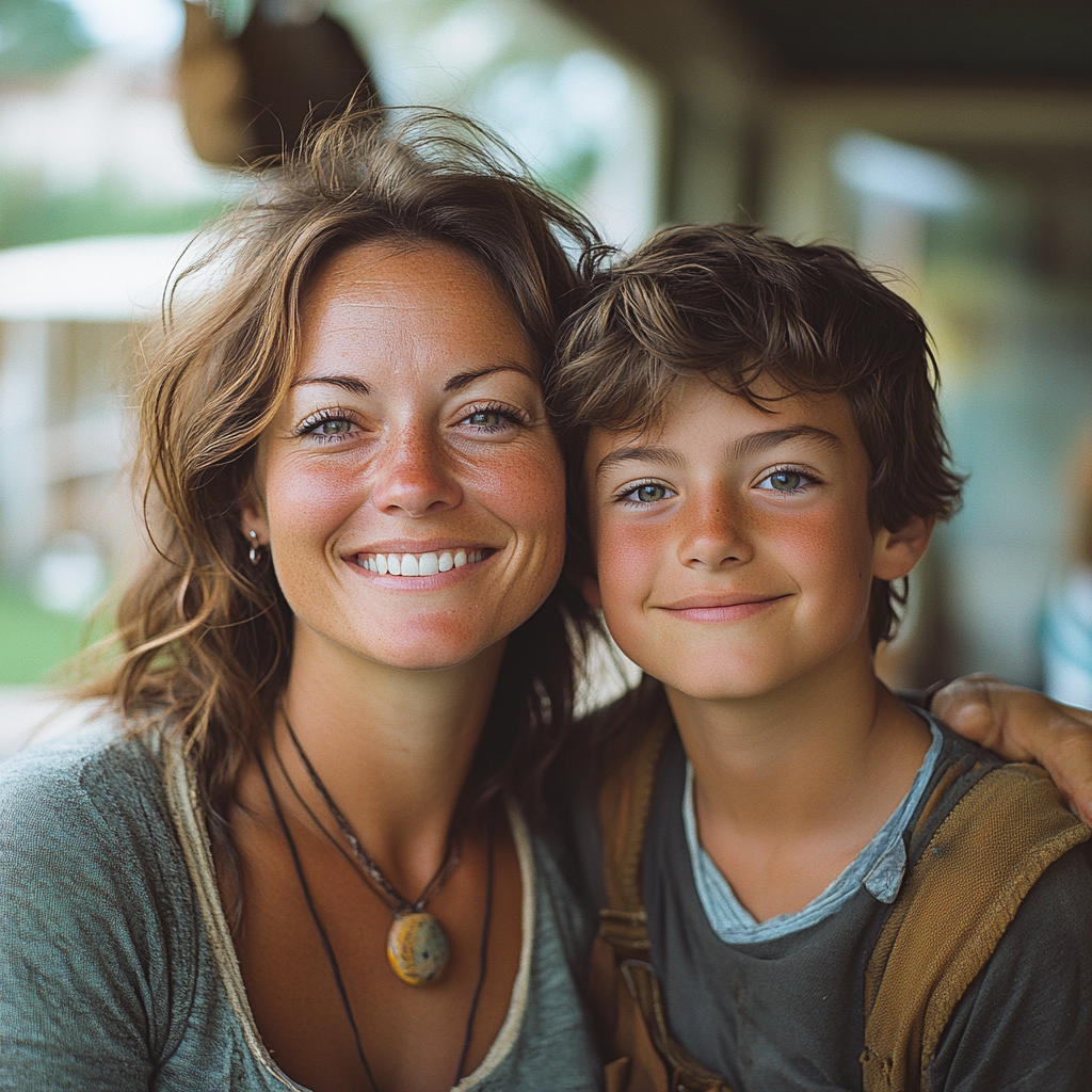 Eine glückliche Frau mit einem kleinen Jungen | Quelle: Midjourney