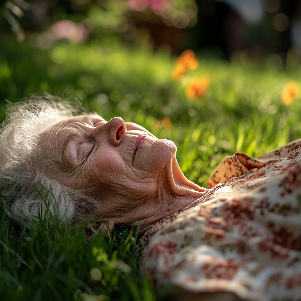 Eine bewusstlose Frau, die im Gras liegt | Quelle: Midjourney