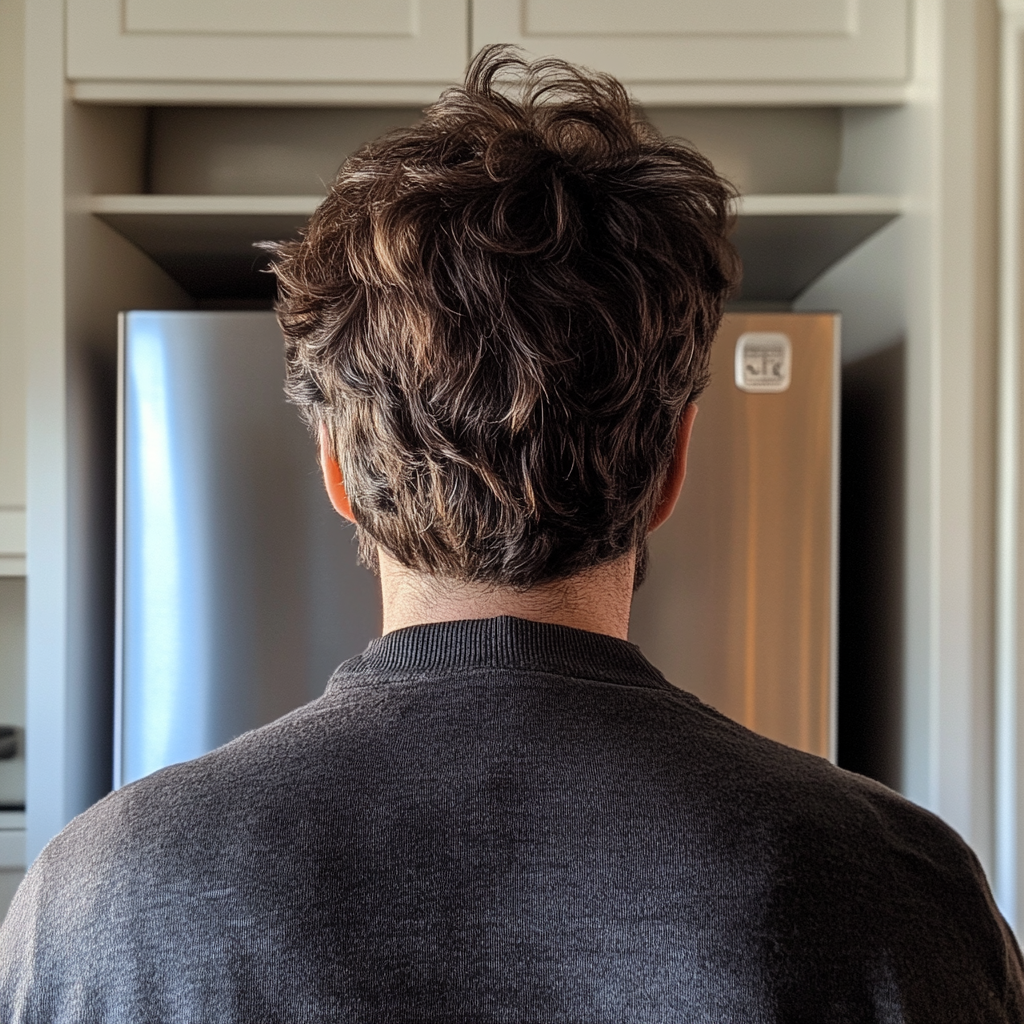 Ein Mann steht vor einem Kühlschrank | Quelle: Midjourney