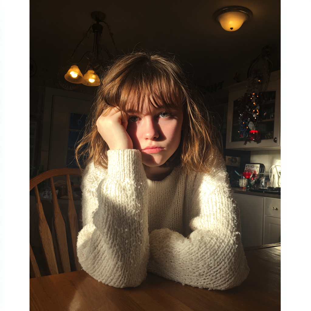 Ein Mädchen im Teenageralter trägt einen weißen Pullover | Quelle: Midjourney