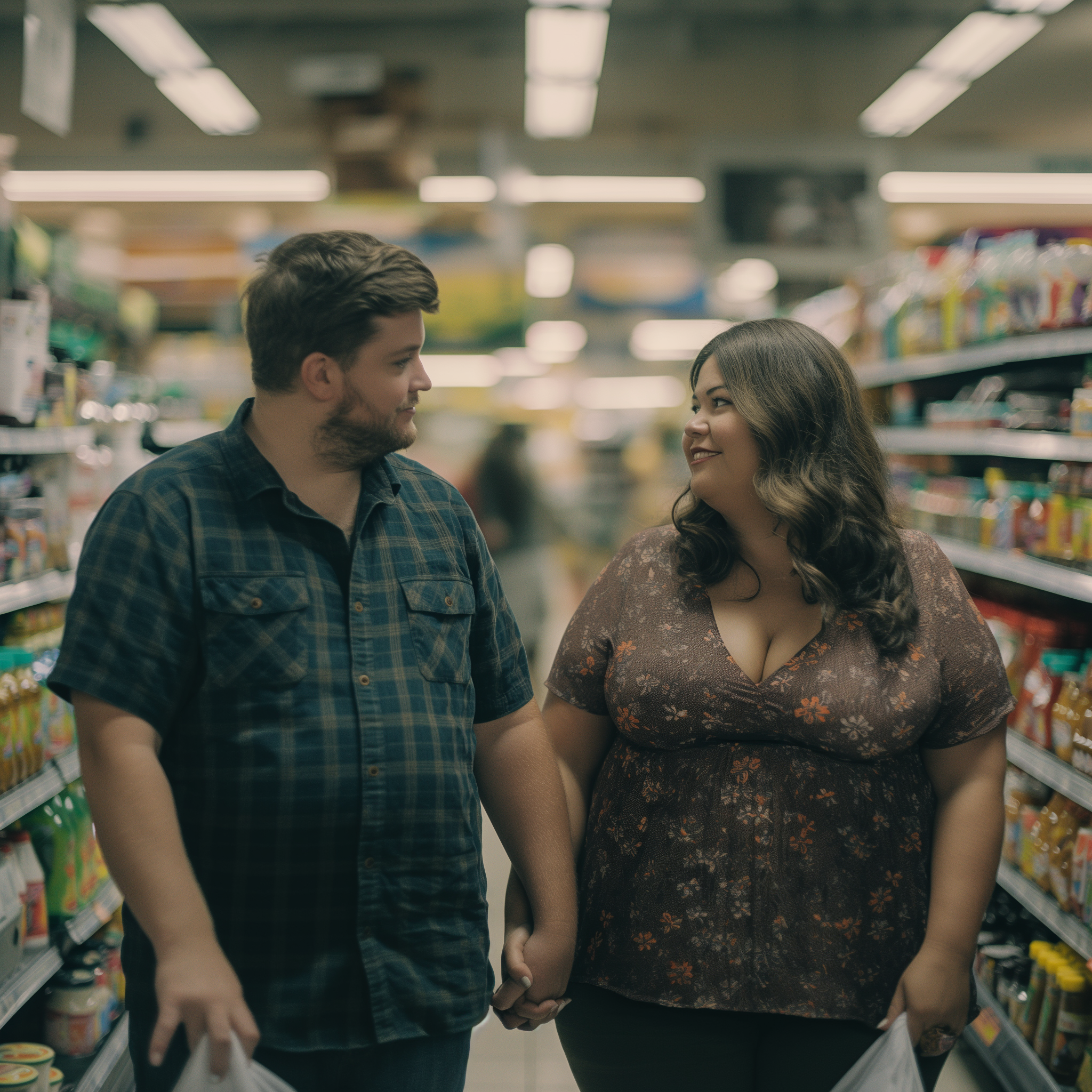 Ein Paar in einem Supermarkt | Quelle: Midjourney