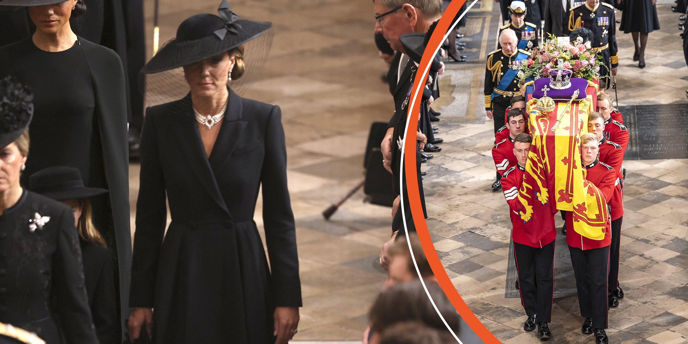 Prinzessin Kate | König Charles III. neben dem Sarg von Königin Elizabeth II., 2022 | Quelle: Getty Images