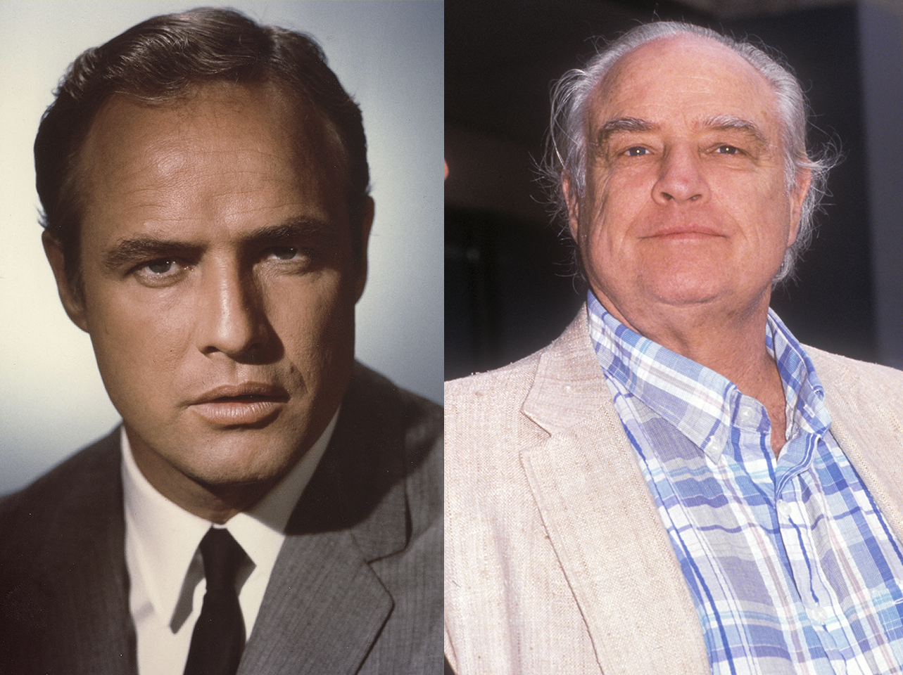 Marlon Brando im Jahr 1955 | Marlon Brando im Jahr 1990 | Quelle: Getty Images