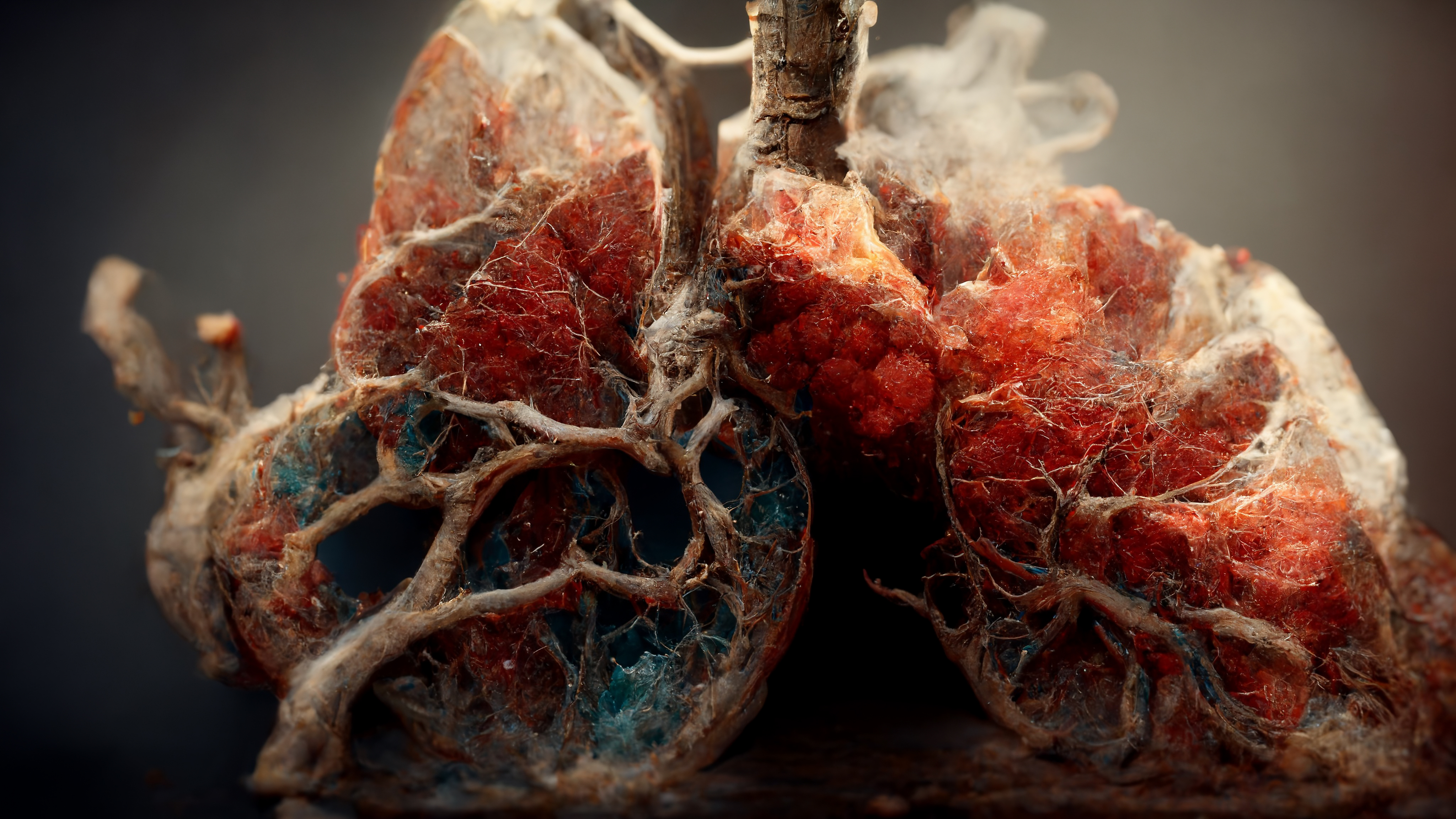 Ein detaillierter Blick auf die menschliche Lunge als 3D-Rendering mit Rauch und Feuer um sie herum, um zu zeigen, was Rauchen mit deinem Körper macht. | Quelle: Getty Images