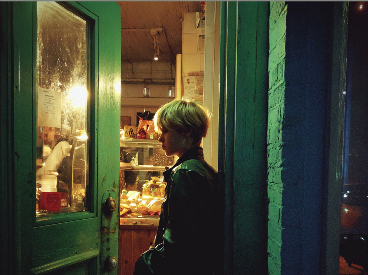 Chłopiec stojący w drzwiach piekarni | Źródło: Midjourney