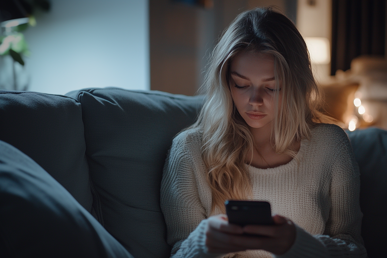 Emily liest die Nachricht auf ihrem Telefon | Quelle: Midjourney