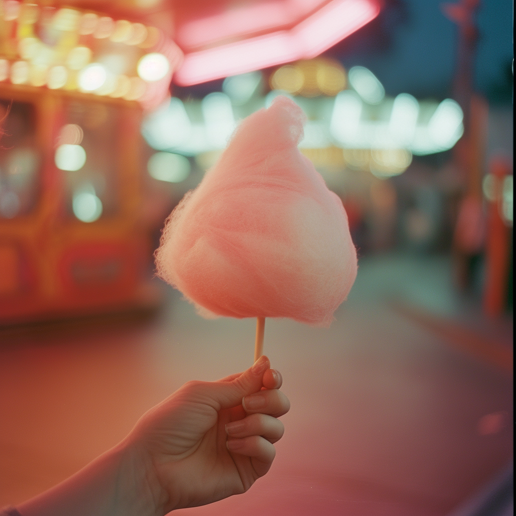 Eine Person mit Zuckerwatte in der Hand | Quelle: Midjourney