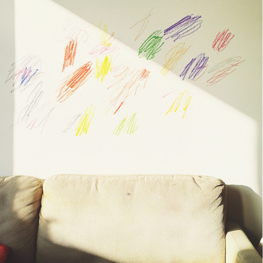 Buntstiftkritzeleien an einer Wand | Quelle: Midjourney