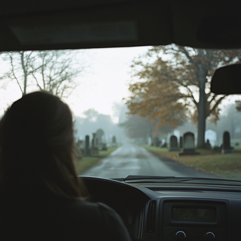 Eine Frau auf dem Weg zu einem Friedhof | Quelle: Midjourney