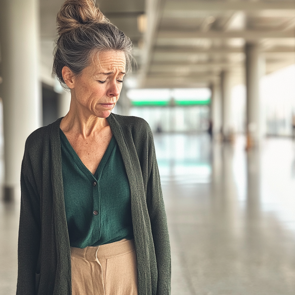 Eine emotionale Frau in einem Flughafen | Quelle: Midjourney