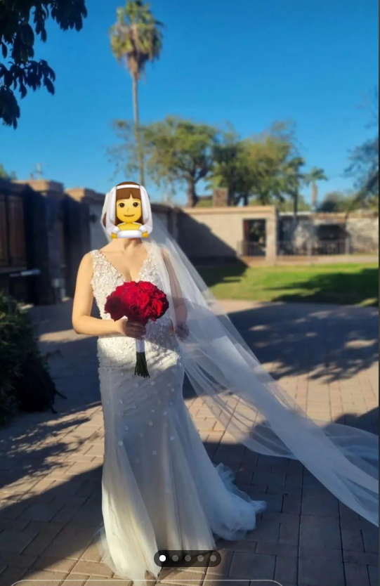 Die Braut, bevor ihr Hochzeitskleid ruiniert wurde | Quelle: Reddit/r/weddingshaming