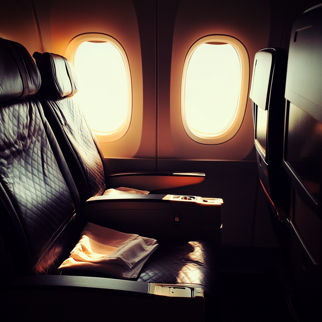 Business Class Sitze in einem Flugzeug | Quelle: Midjourney