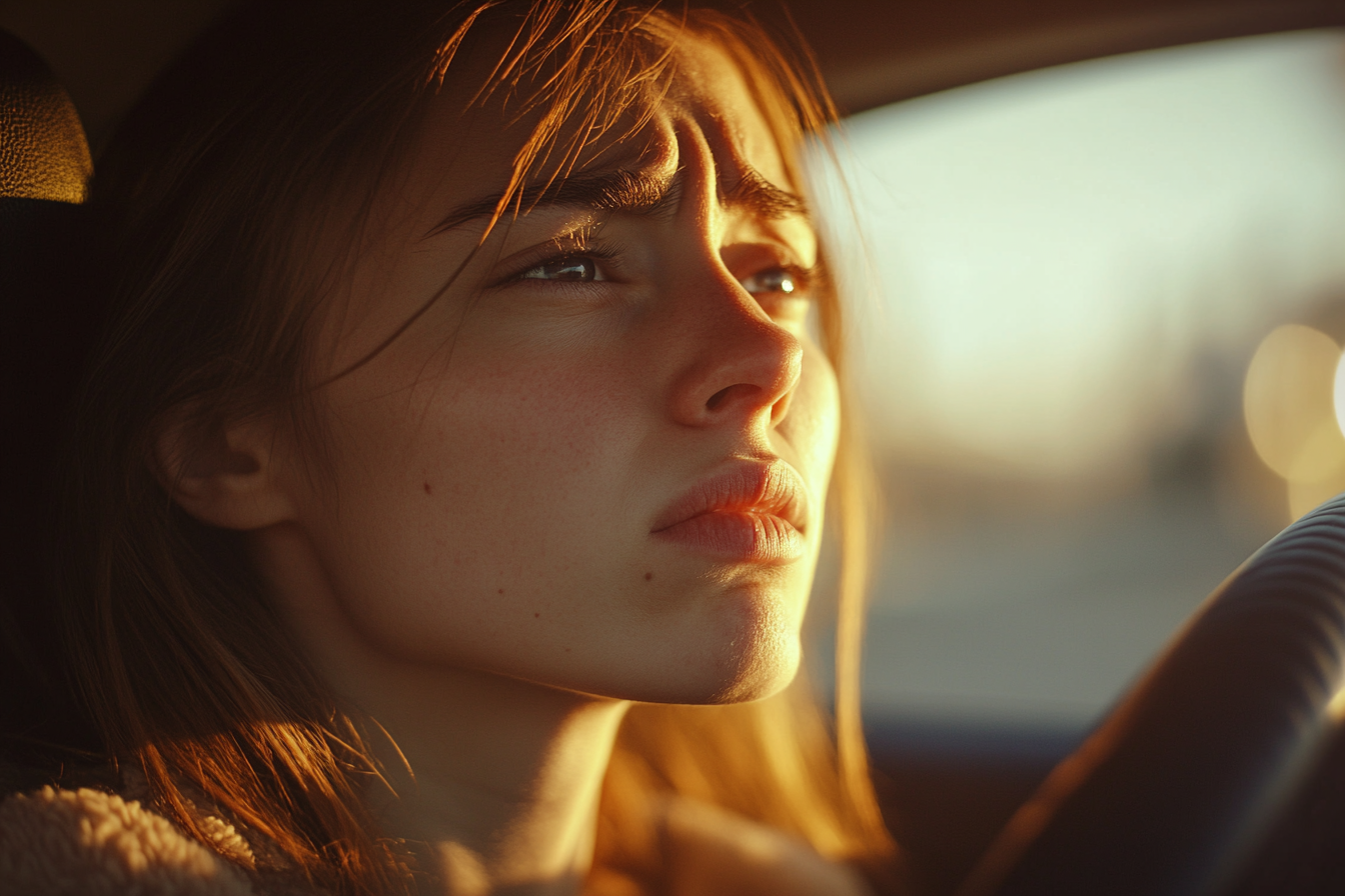 Eine junge Frau sitzt in einem Auto | Quelle: Midjourney