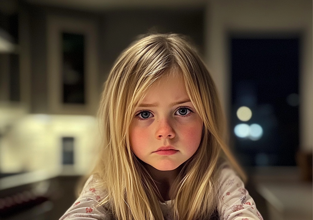 Ein kleines Mädchen sitzt an einem Küchentisch | Quelle: Midjourney