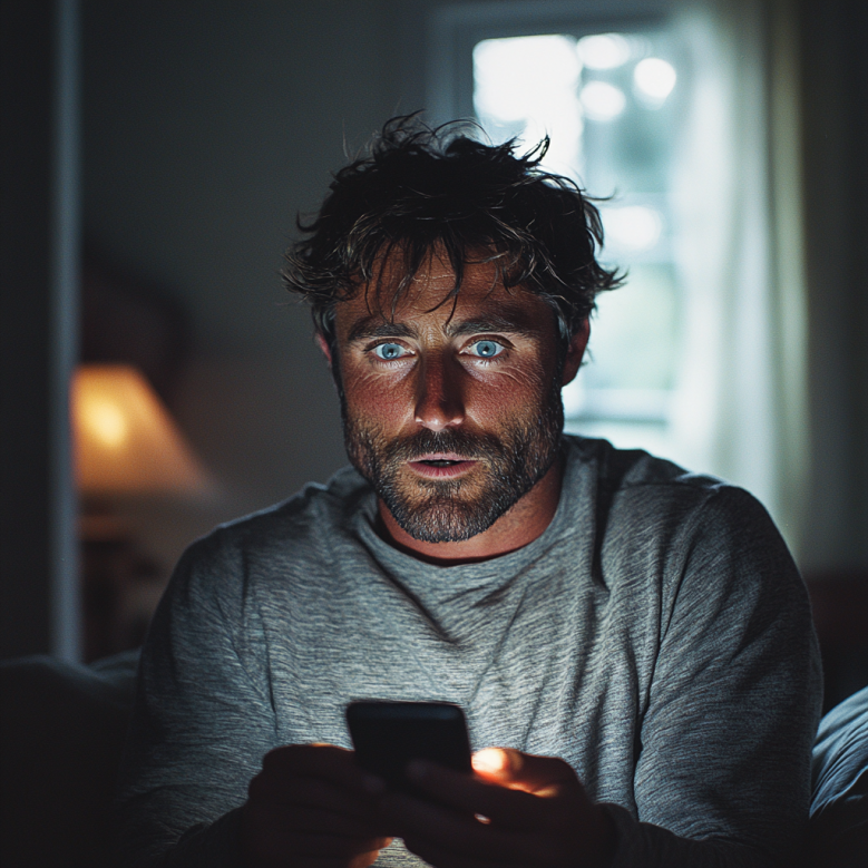 Ein Mann in Panik schreibt eine SMS | Quelle: Midjourney