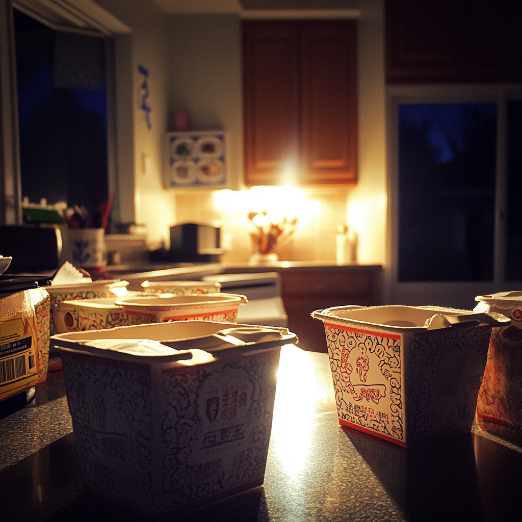 Takeout-Behälter auf einem Tresen | Quelle: Midjourney