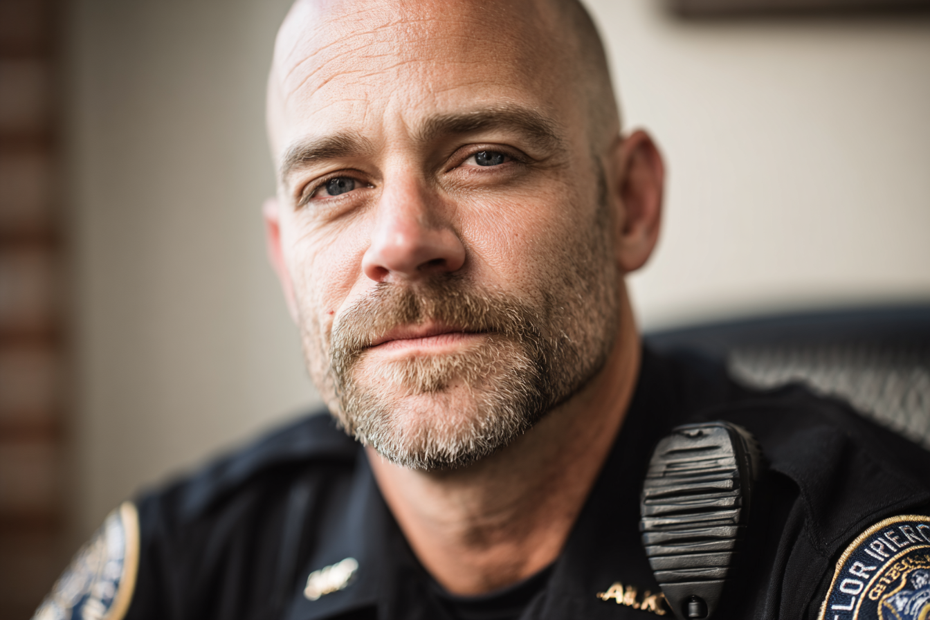 Eine Nahaufnahme eines Polizisten | Quelle: Midjourney