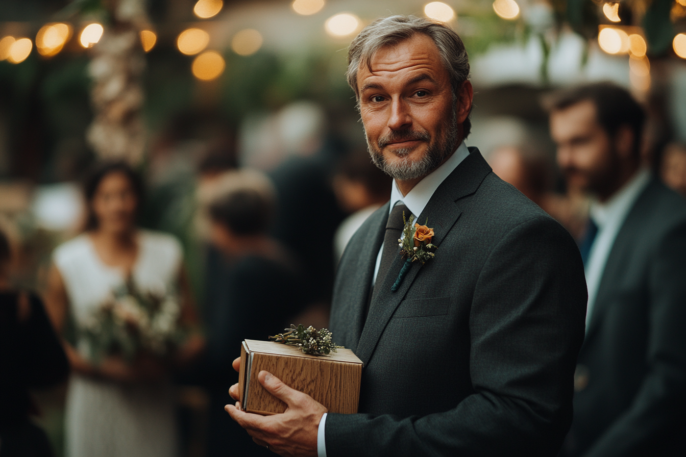 Ein Mann mit gemischten Gefühlen bei der Hochzeit seiner entfremdeten Tochter | Quelle: Midjourney