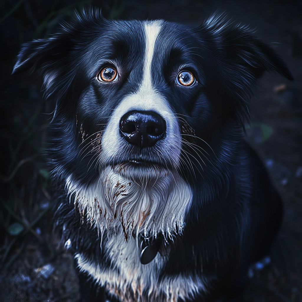 Ein Hund im Wald, der zu jemandem aufschaut | Quelle: Midjourney