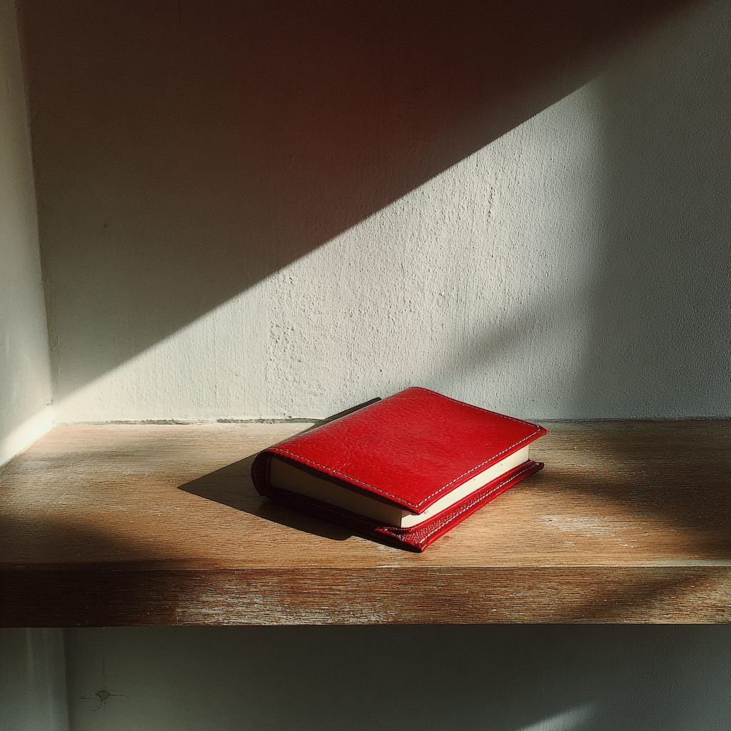 Ein rotes Notizbuch in einem Regal | Quelle: Midjourney