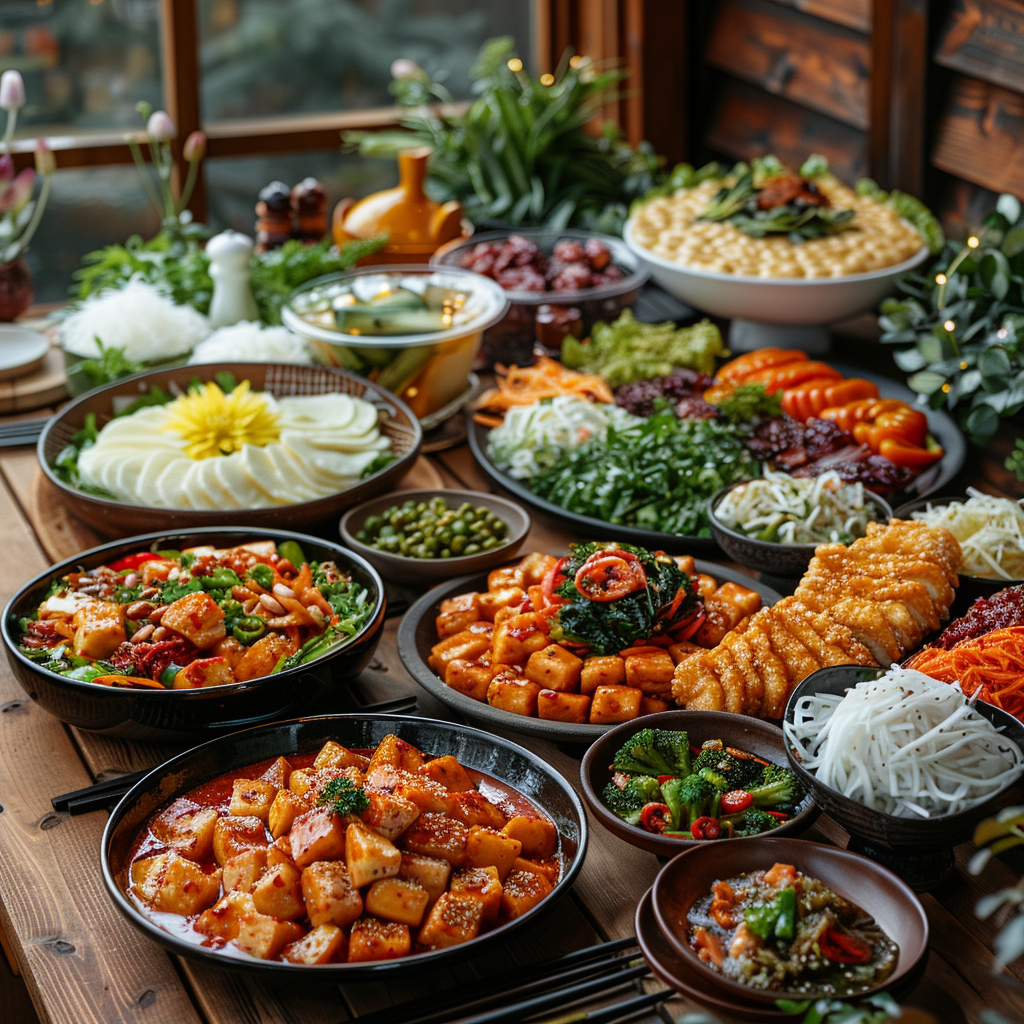 Festlicher Tisch mit koreanischen Gerichten | Midjourney