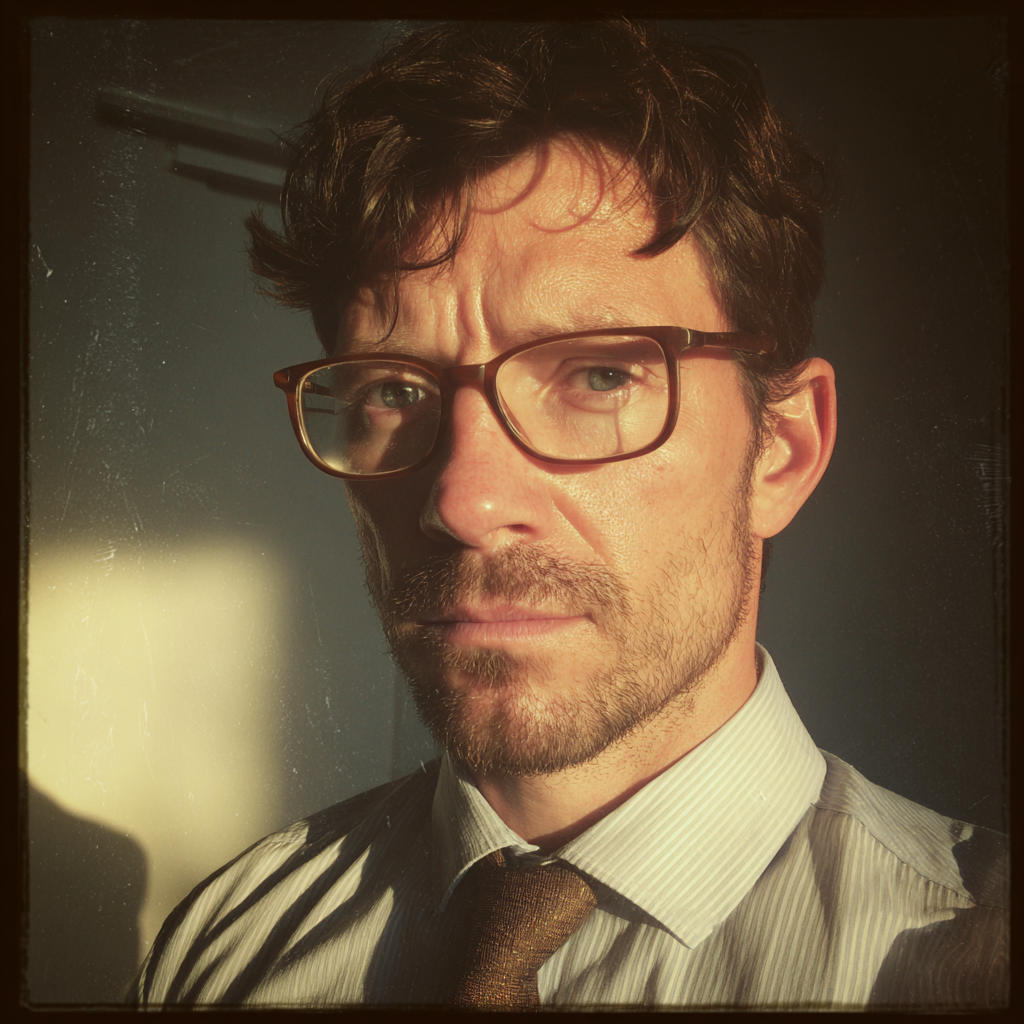Eine Nahaufnahme eines Mannes mit Brille | Quelle: Midjourney