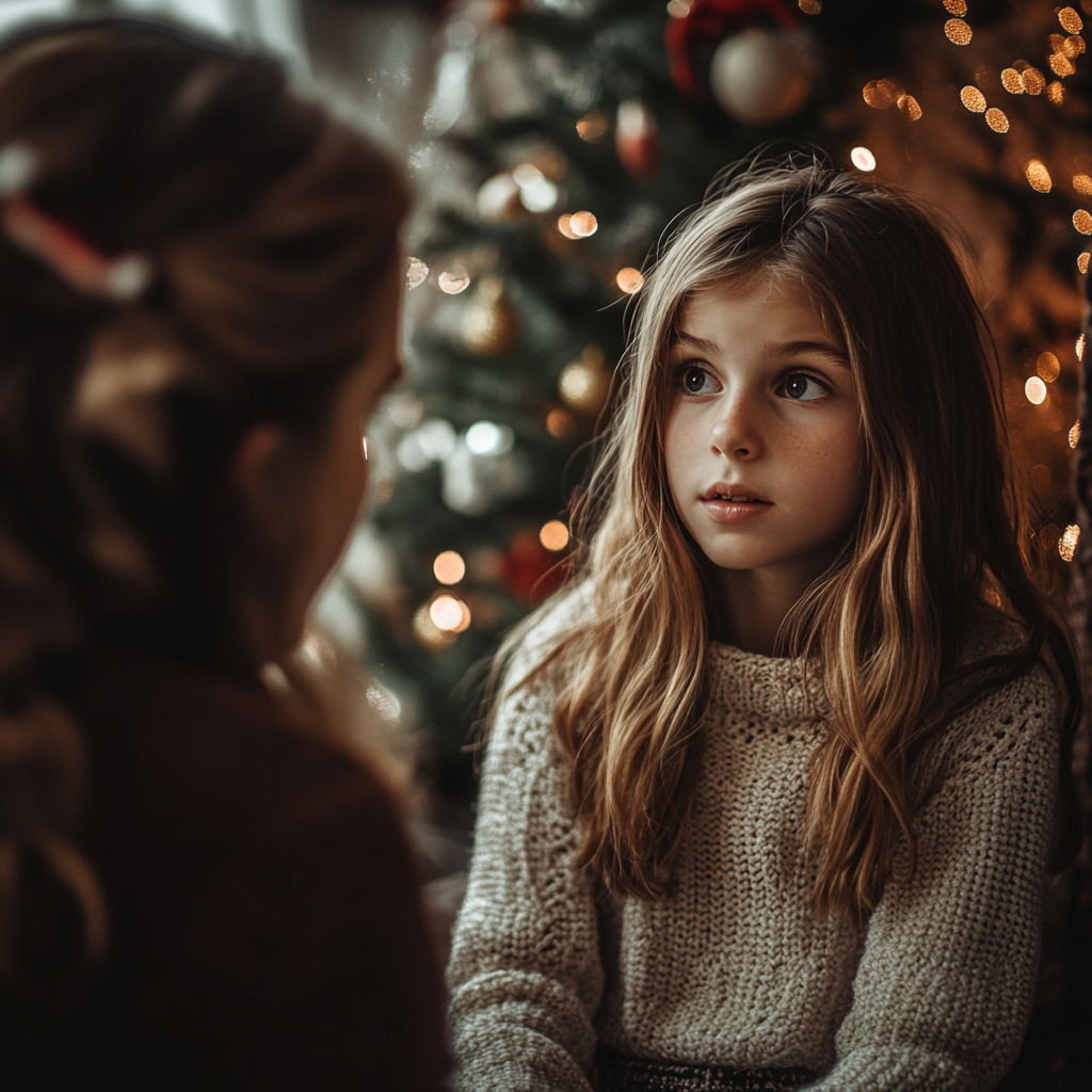 Mutter spricht mit ihrer Tochter an Weihnachten | Quelle: Midjourney