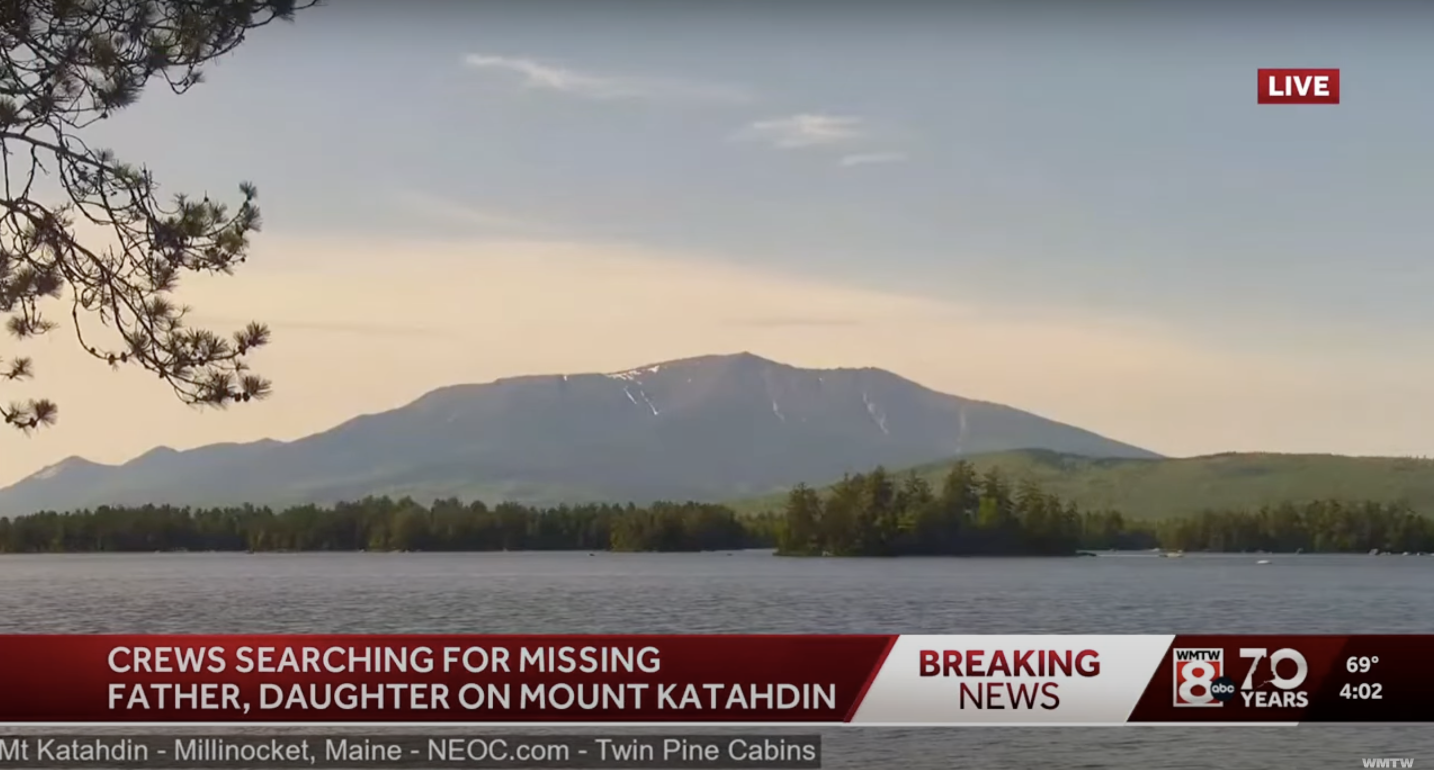 Eine entfernte Ansicht des Mount Katahdin, wie in einem Video vom 4. Juni 2025 zu sehen | Quelle: YouTube/WMTW