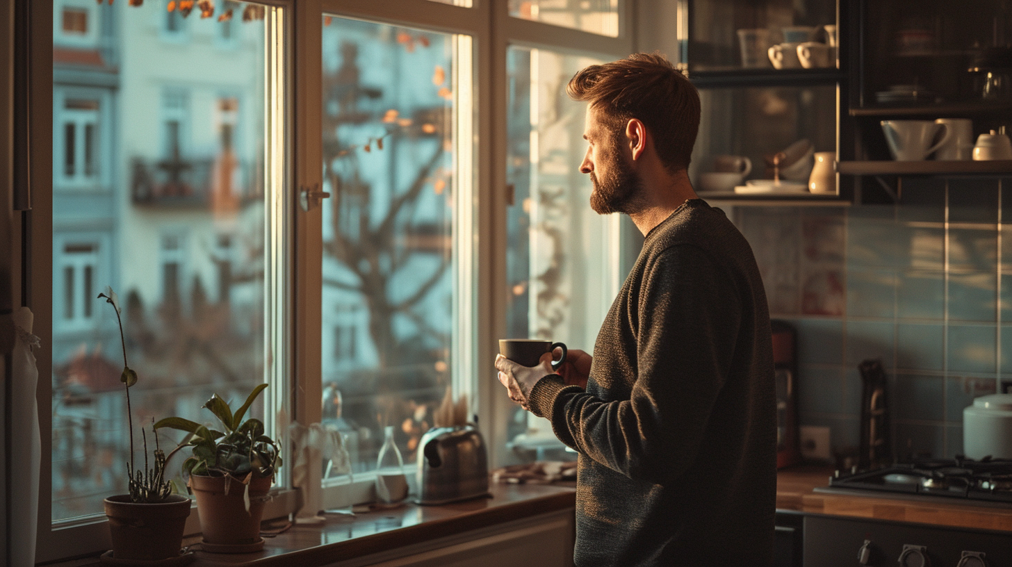 Ein Mann schaut aus einem Fenster | Quelle: Midjourney