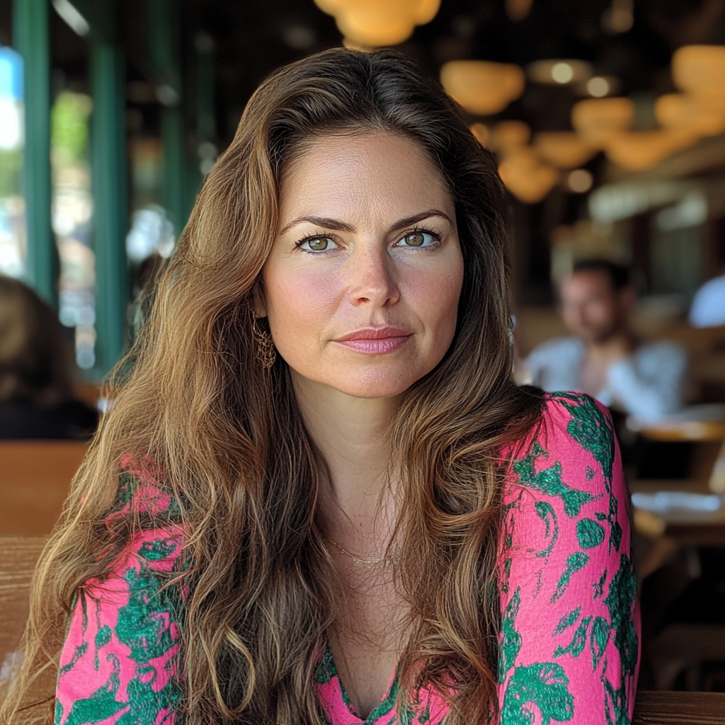 Eine nachdenkliche Frau sitzt in einem Bistro | Quelle: Midjourney
