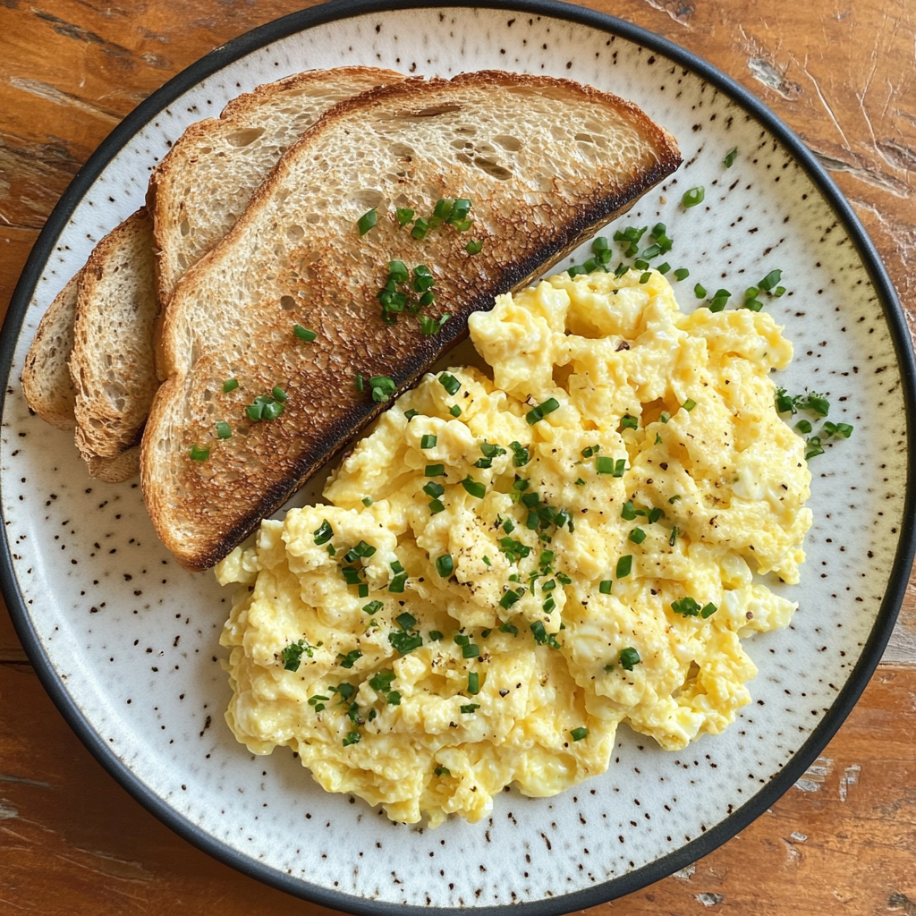 Eier und Toast auf einem Teller | Quelle: Midjourney