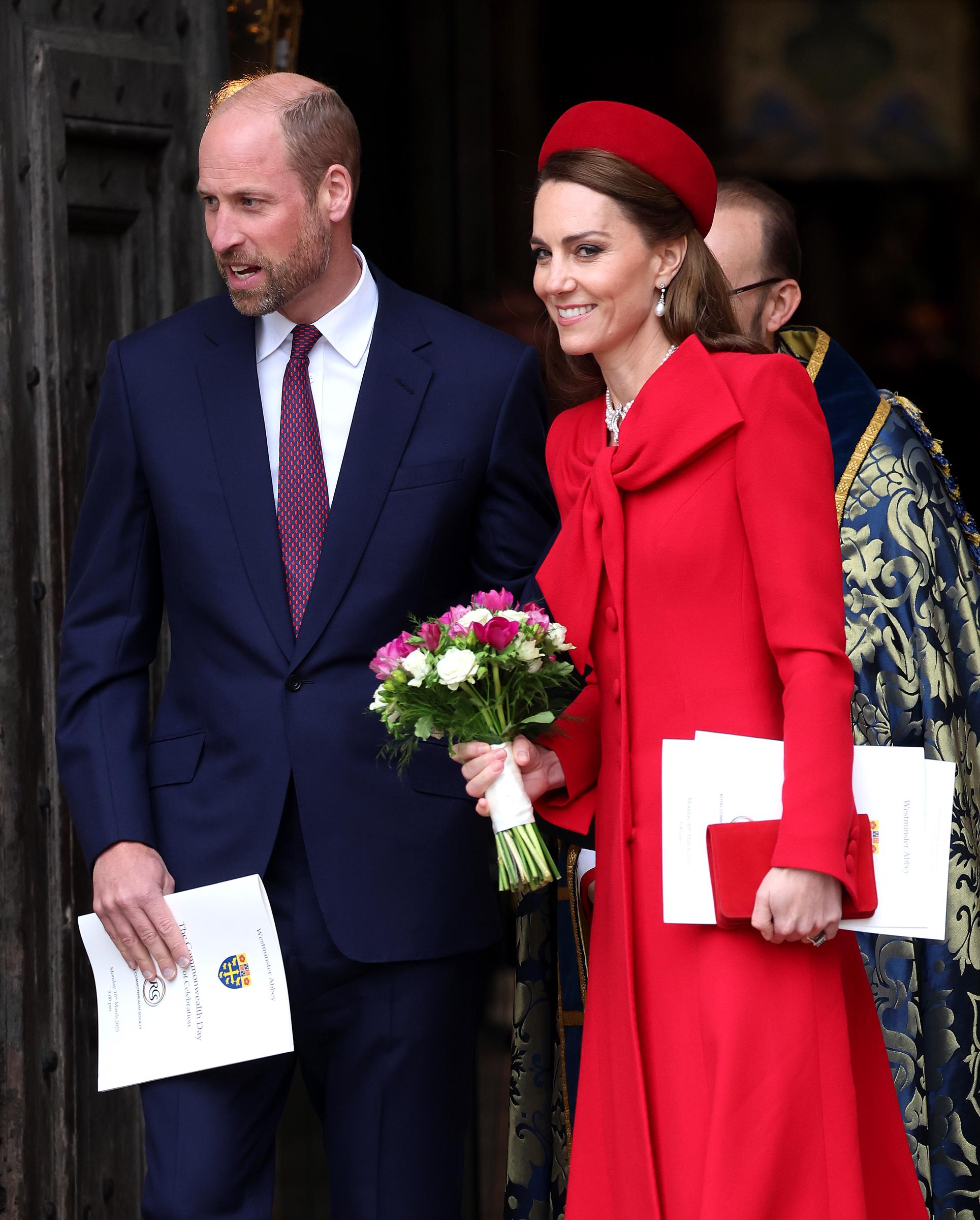 Catherine, Prinzessin von Wales, und Prinz William, Prinz von Wales, verlassen den Gottesdienst zum Commonwealth Day in der Westminster Abbey am 10. März 2025 in London, England | Quelle: Getty Images