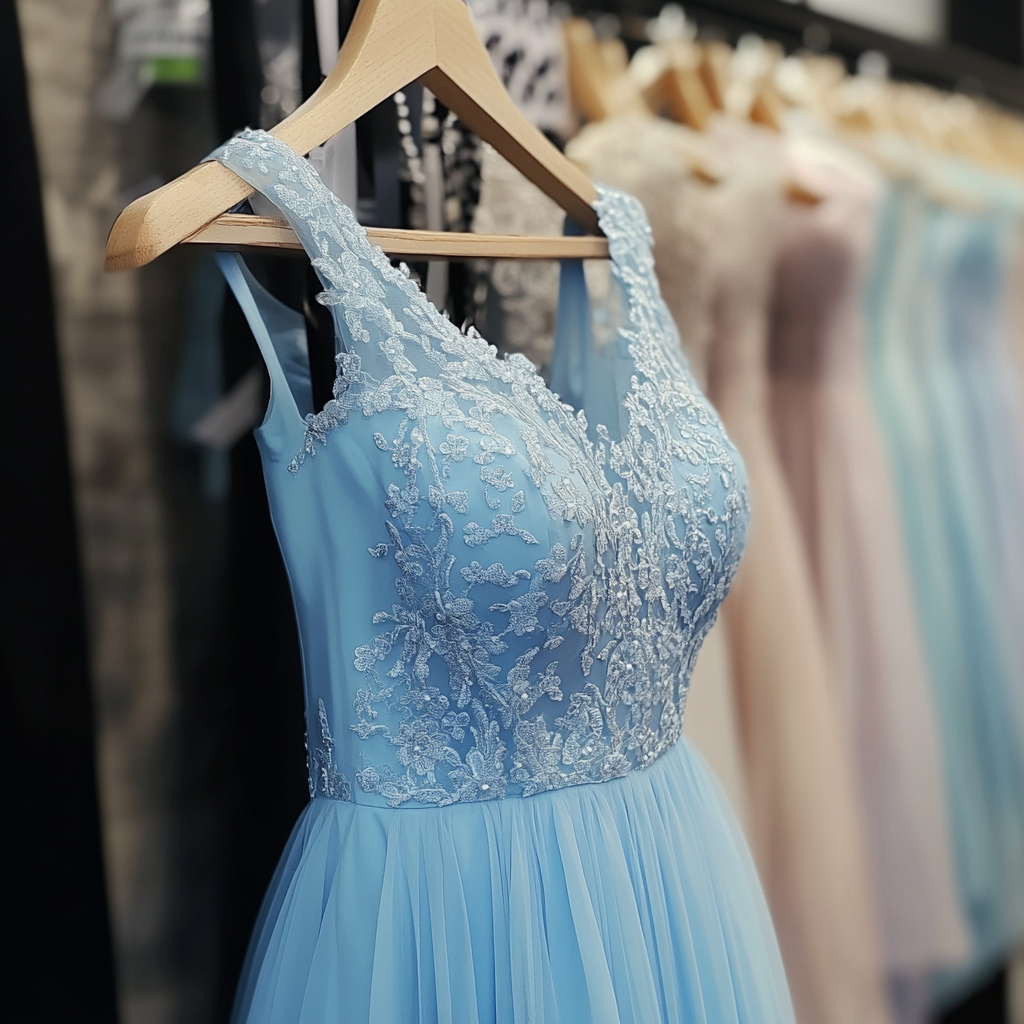 Ein blaues Kleid in einem Geschäft | Quelle: Midjourney
