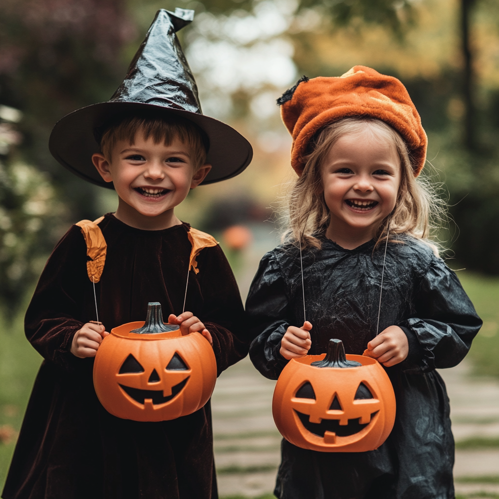 Kinder in Halloween-Kostümen | Quelle: Midjourney