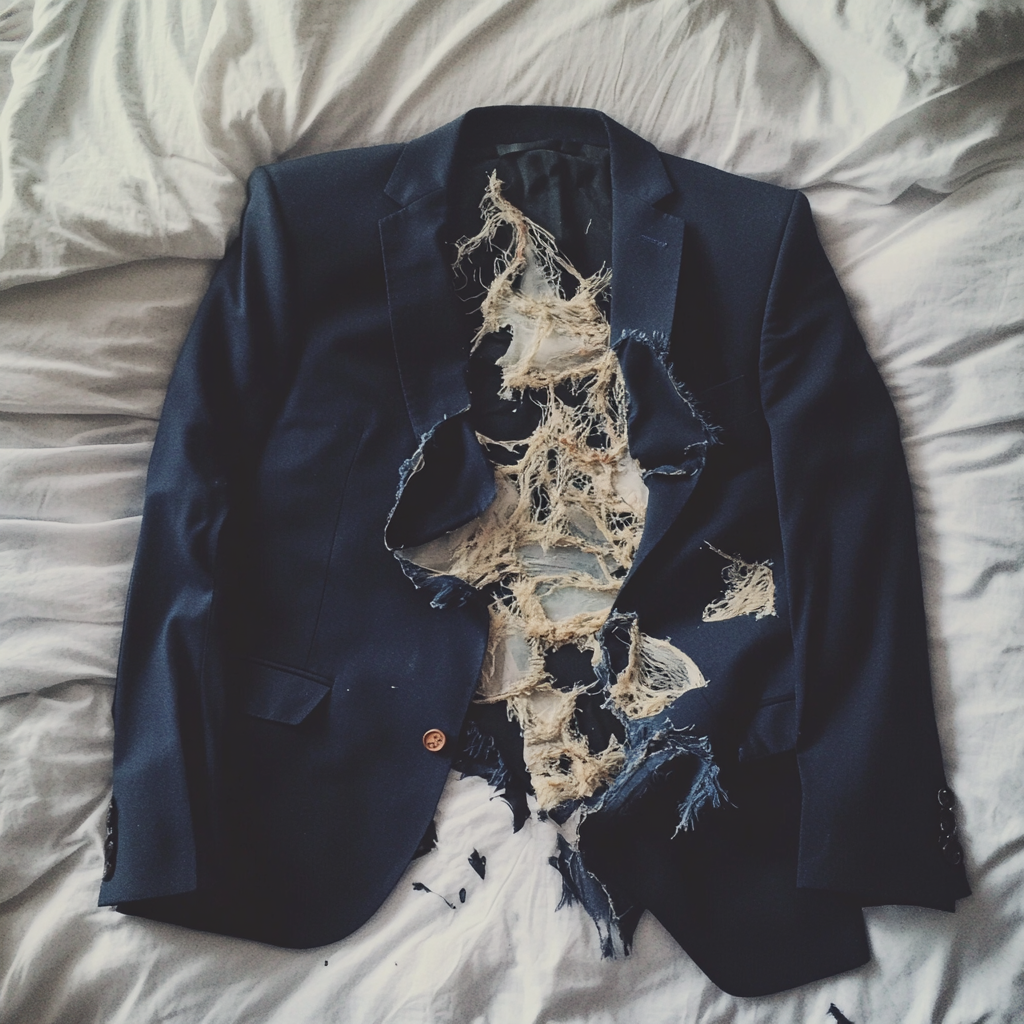 Eine zerrissene Anzugjacke | Quelle: Midjourney