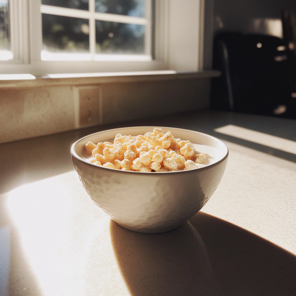 Eine Schüssel mit Müsli auf einem Küchentisch | Quelle: Midjourney