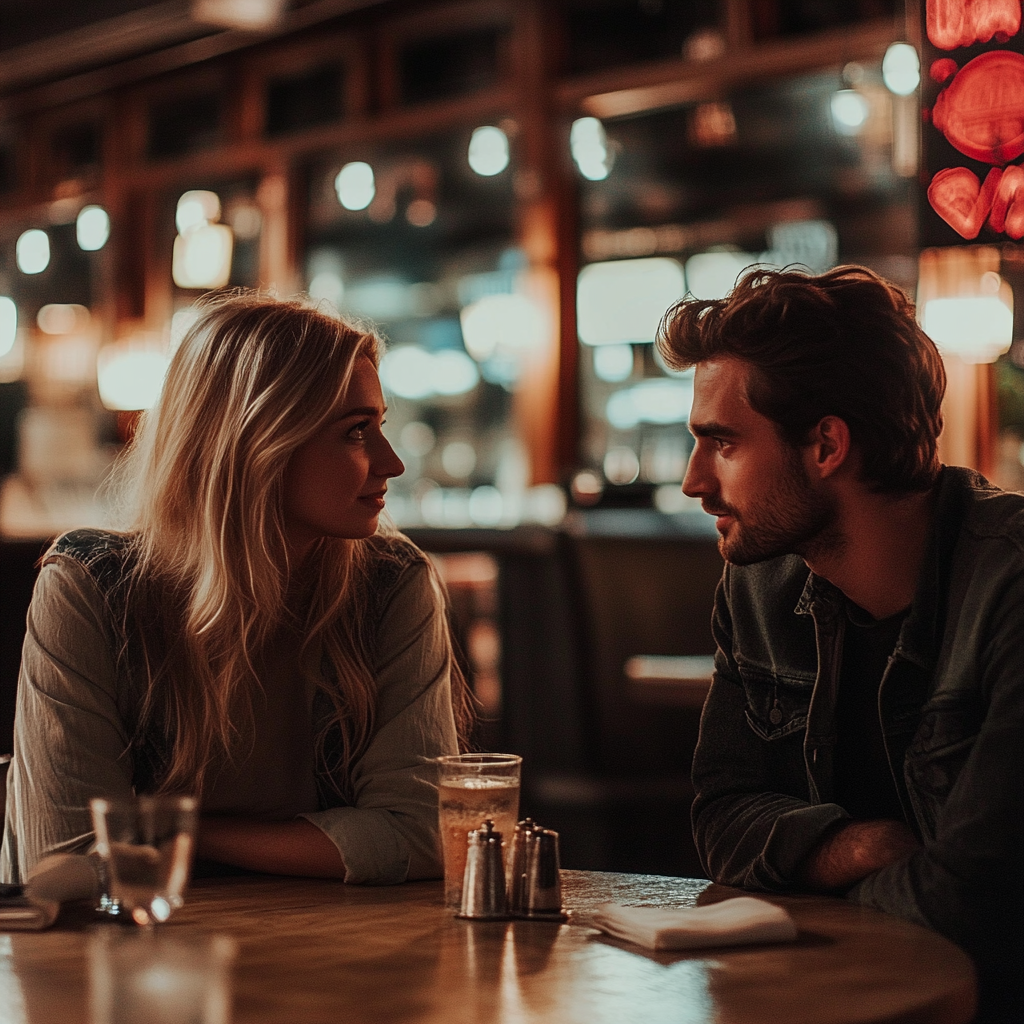 Ein Mann spricht mit seiner Freundin in einem Restaurant | Quelle: Midjourney