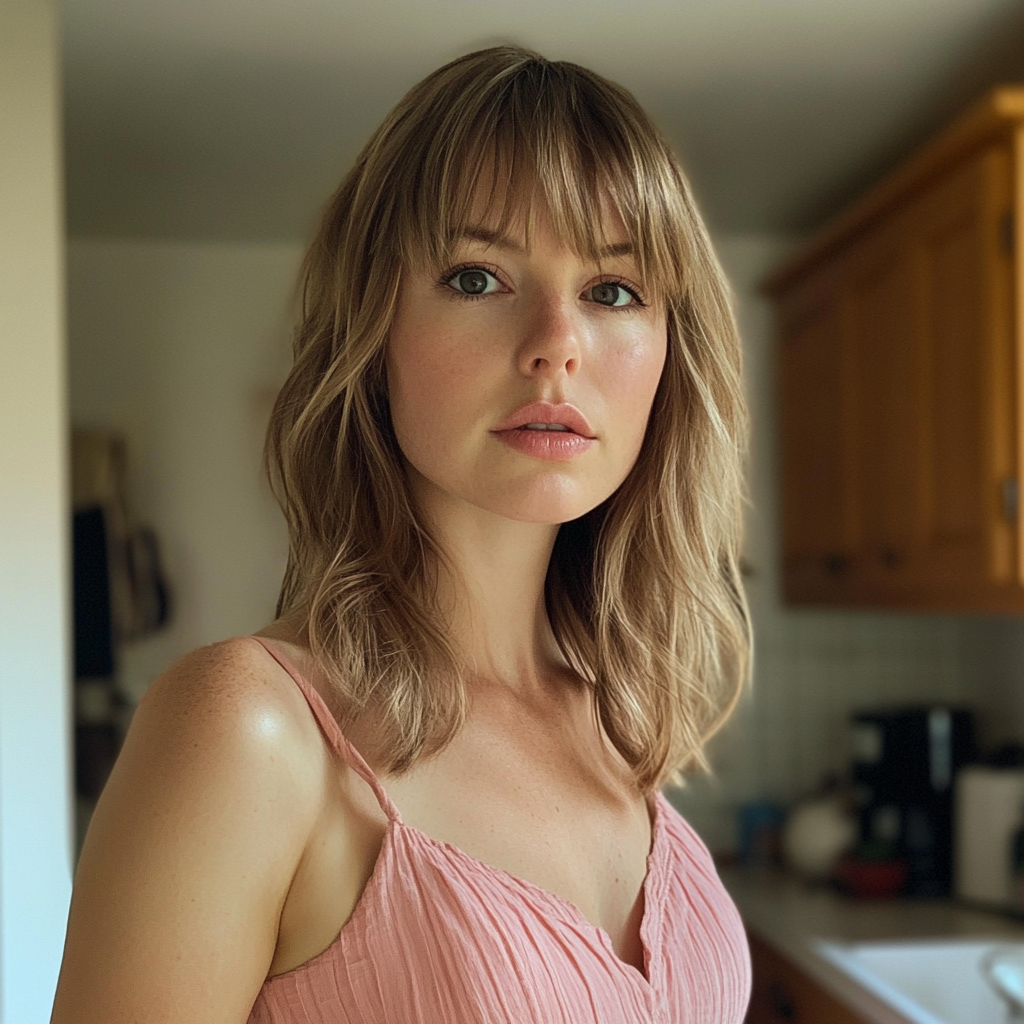 Eine Frau in einem rosa Kleid | Quelle: Midjourney