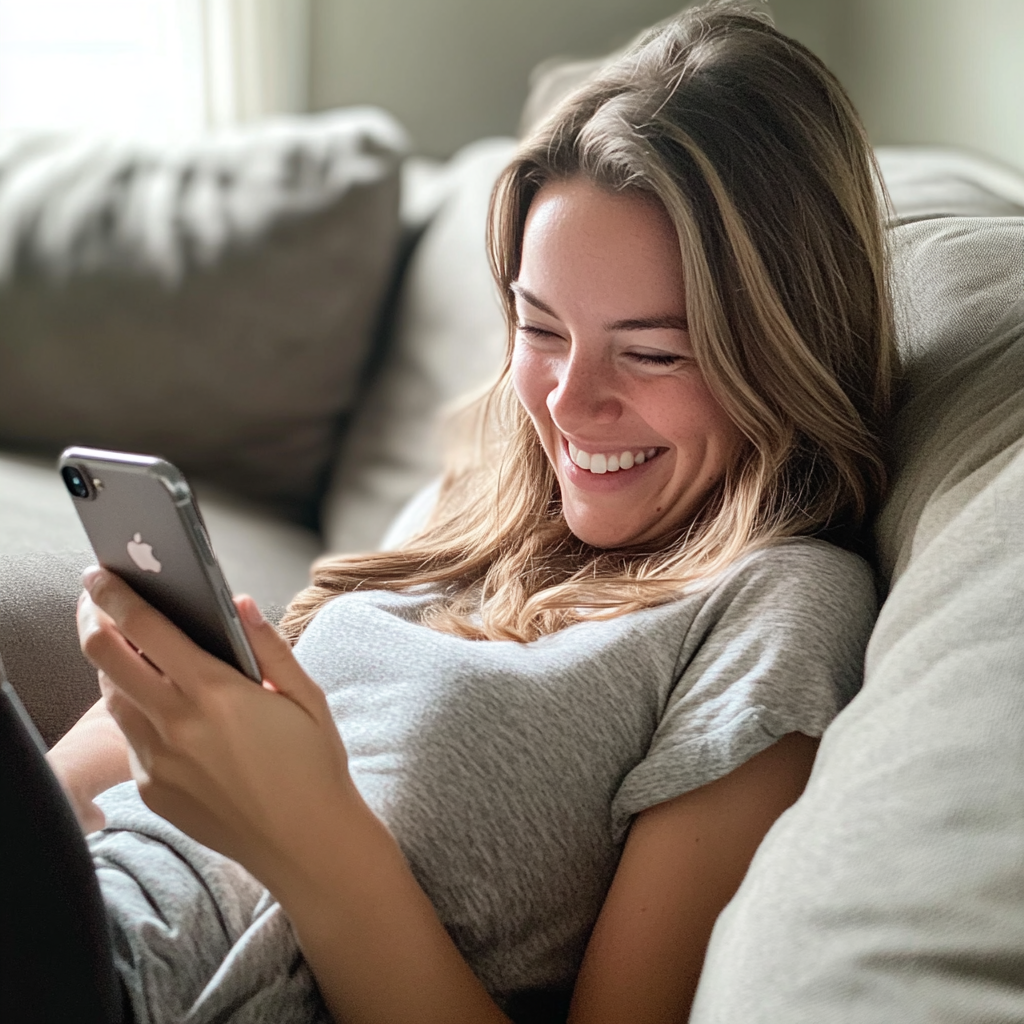 Glückliche Frau bei einem FaceTime-Anruf | Quelle: Midjourney