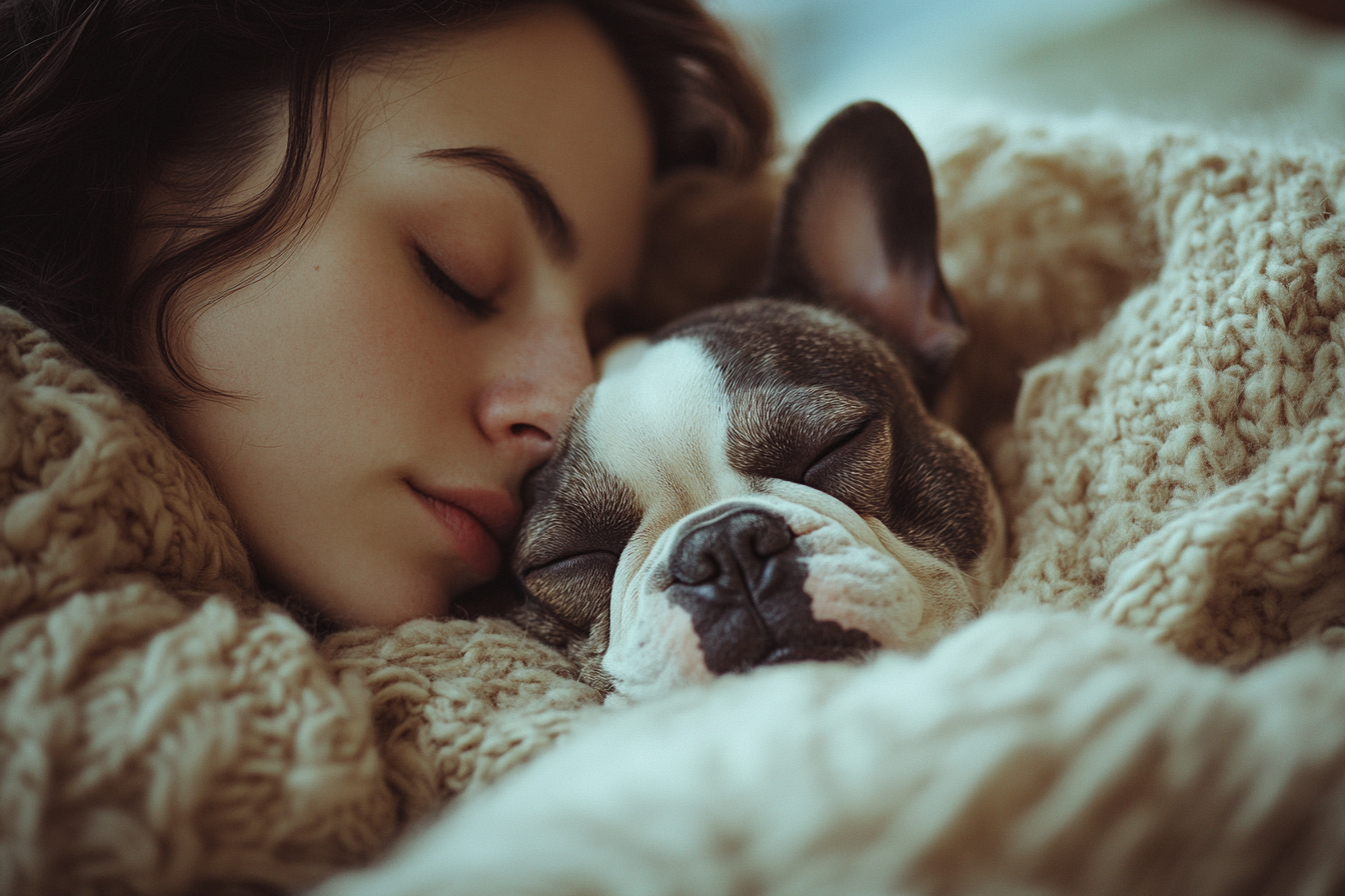 Mulher dorme ao lado de seu amado cachorro | Fonte: Midjourney