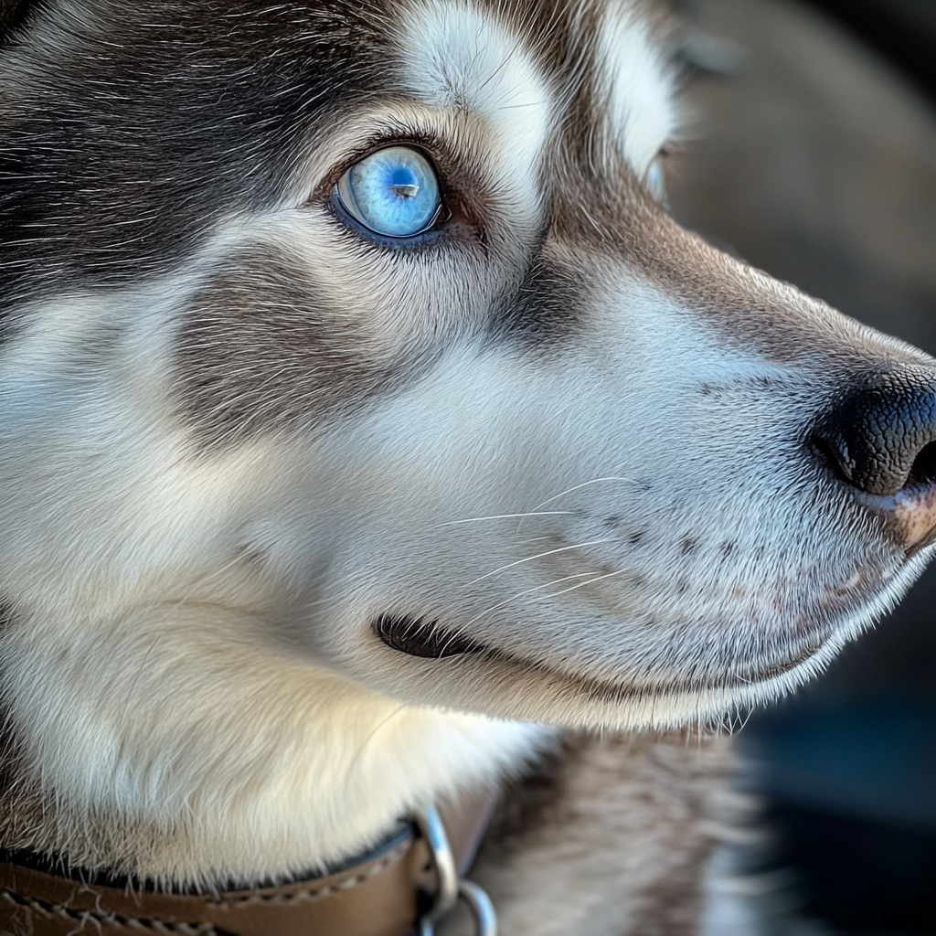 Eine Nahaufnahme eines Huskys mit einem Halsband | Quelle: Midjourney