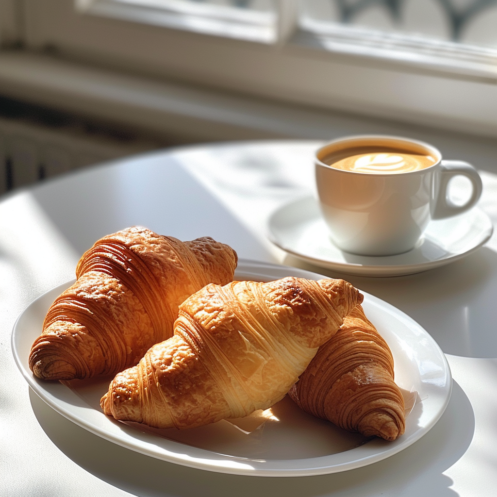 Croissants und Kaffee auf einem Tisch | Quelle: Midjourney