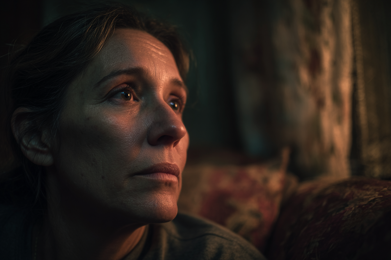 Kobieta siedząca na kanapie | Źródło: Midjourney