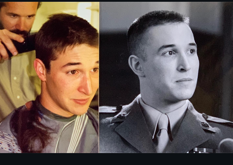 Ein junger Noah Wyle ist in einem Blick hinter die Kulissen von „A Few Good Men“ zusammen mit einem Co-Star zu sehen, neben einem Schwarz-Weiß-Standbild von ihm in Militäruniform aus dem Film. | Quelle: Instagram/therealnoahwyle