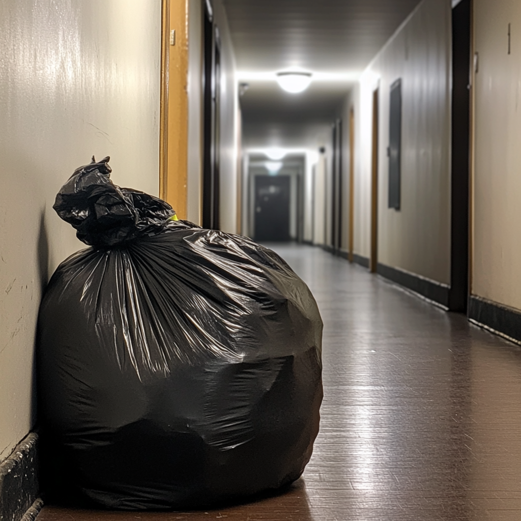 Ein Müllsack in einem Wohnungsflur | Quelle: Midjourney