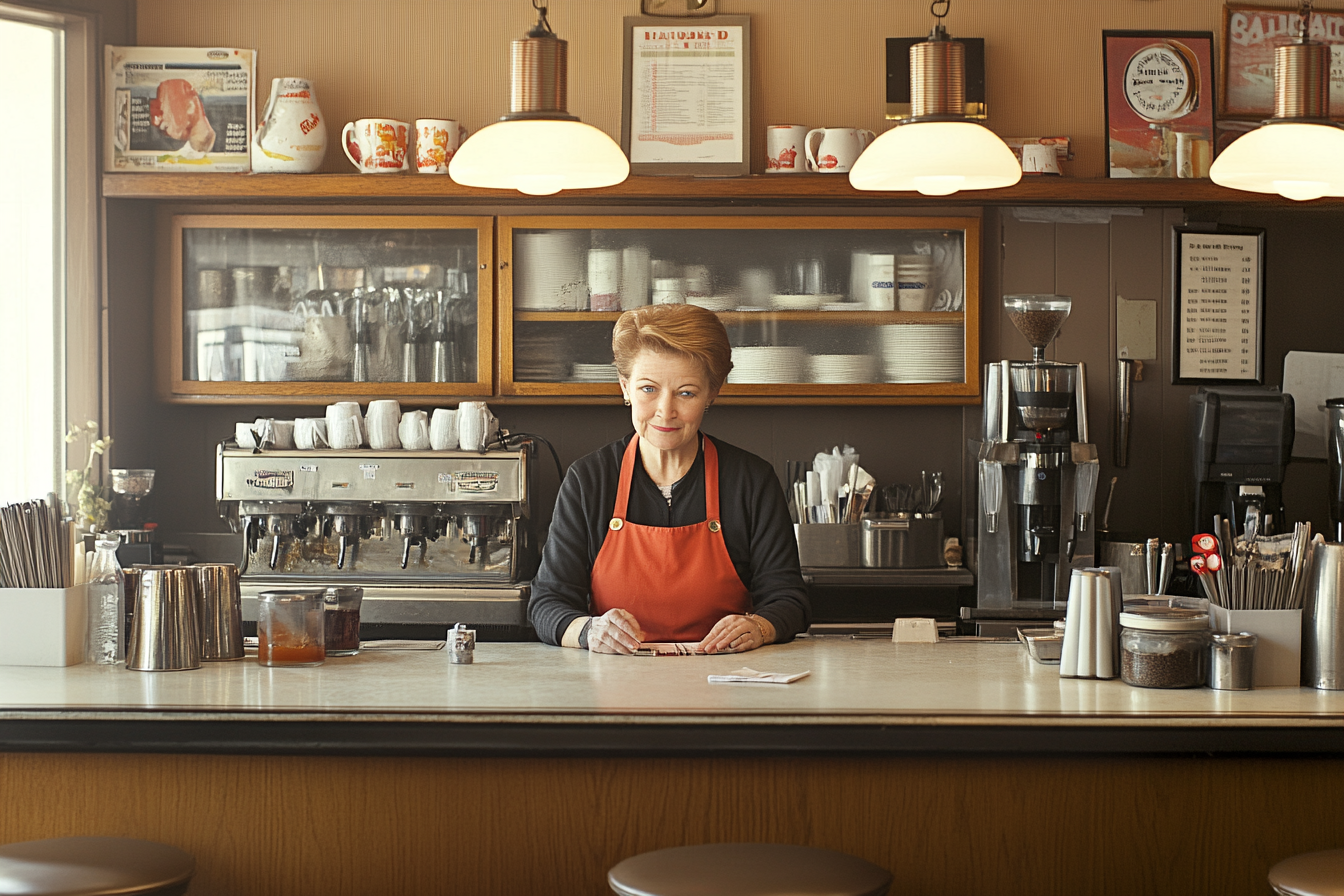 Eine reife Frau arbeitet in einem Diner | Quelle: Midjourney