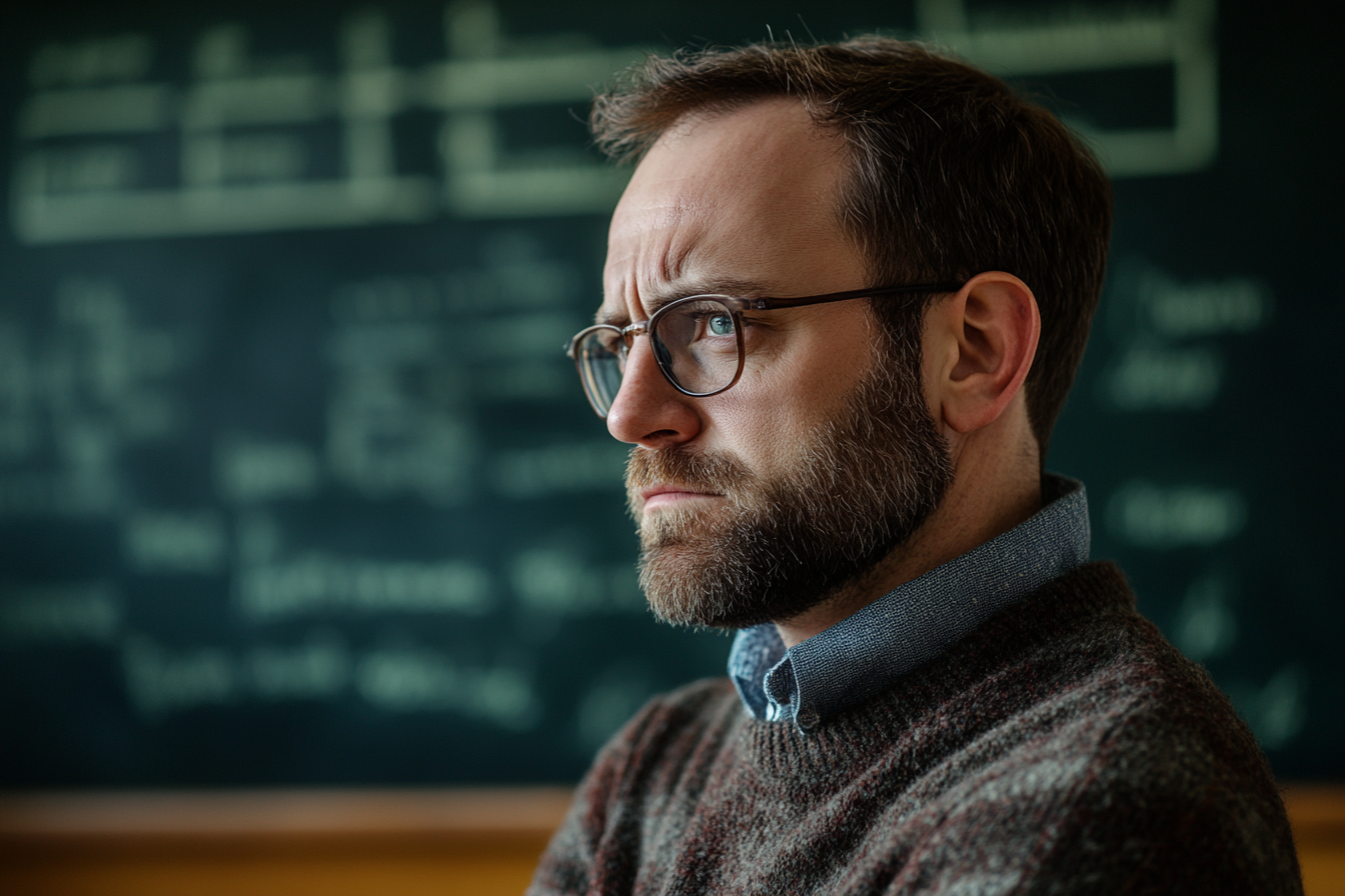 Seitenansicht einer Lehrerin in einem Klassenzimmer | Quelle: Midjourney