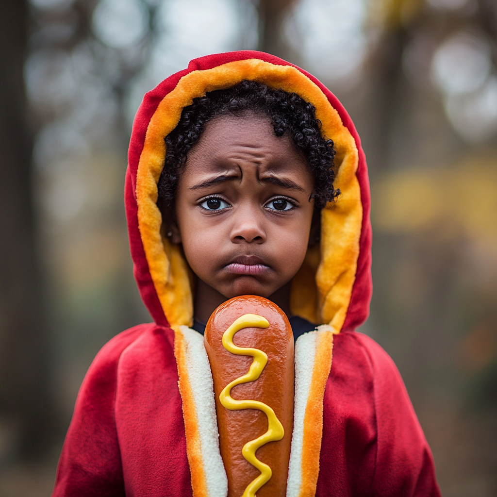 Ein Mädchen, das ein Hot-Dog-Kostüm trägt | Quelle: Midjourney