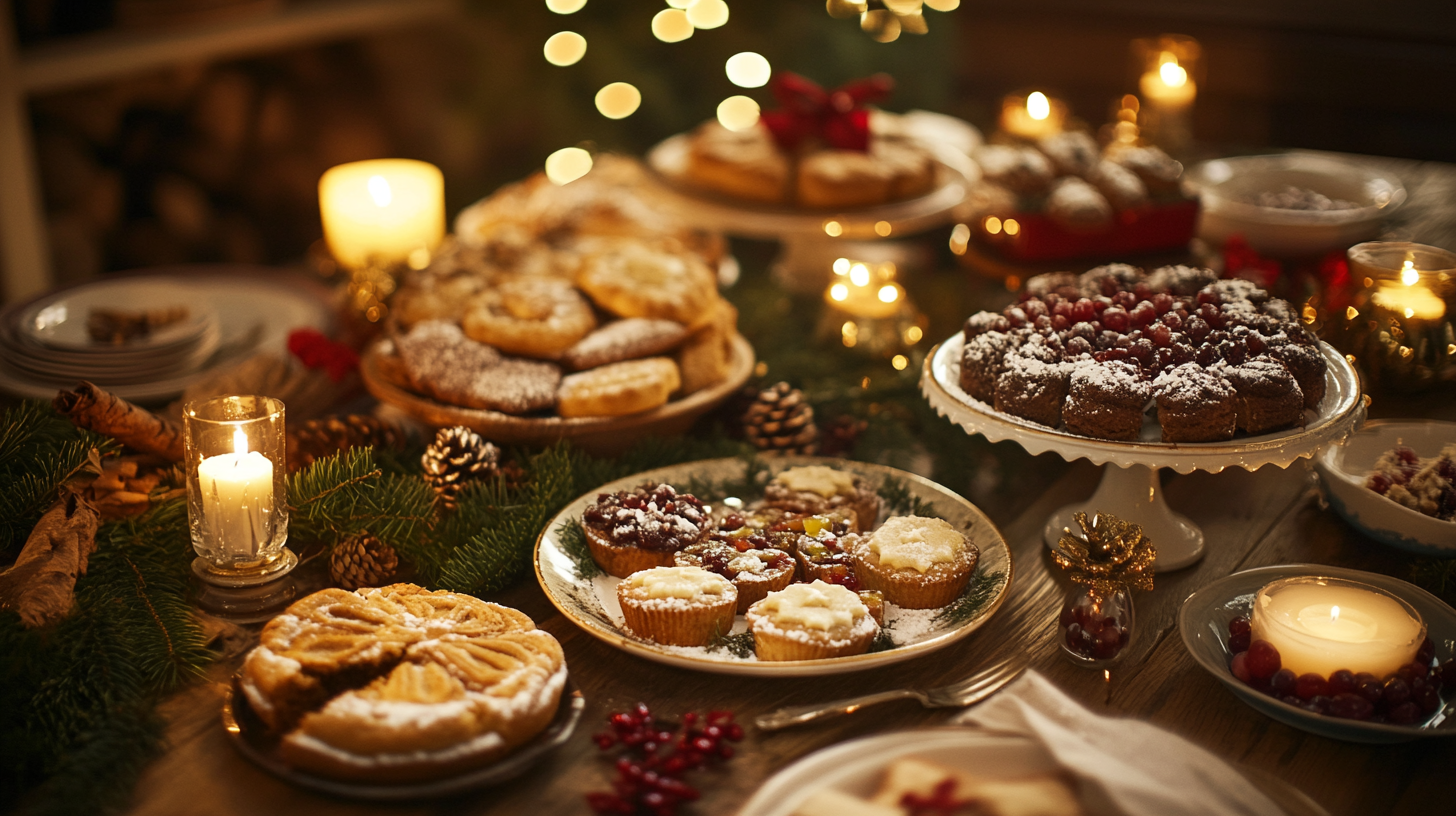 Ein Tisch voll mit Weihnachtsdesserts | Quelle: Midjourney