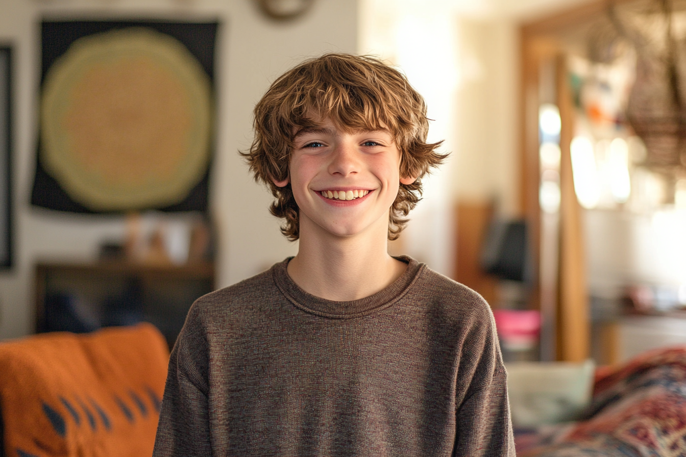 Ein Teenager-Junge steht in einem Wohnzimmer | Quelle: Midjourney